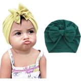 3 PCS Baby Solid Color Cotton Hedging Cap Bowknot Turban Hat(Dark Green)
