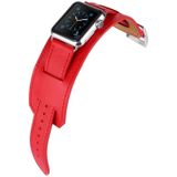 Kakapi voor Apple Watch 42mm Bracelet stijl metalen gesp koeienhuid lederen horlogeband met Connector(Red)