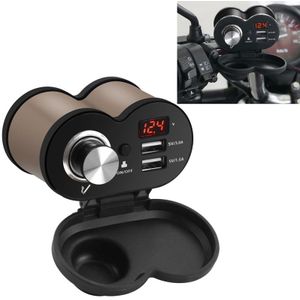 CS-834A4 multifunctionele motorfiets waterdichte aluminium legering mobiele telefoon dubbele USB-oplader sigarettenaansteker met digitale display schakelaar (goud)