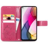 For Motorola Moto G Stylus 2021 Four-leaf Clasp Embossed Buckle Mobile Phone Protection Leather Case with Lanyard & Card Slot & Wallet & Bracket Function(Magenta)