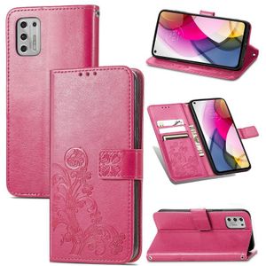 For Motorola Moto G Stylus 2021 Four-leaf Clasp Embossed Buckle Mobile Phone Protection Leather Case with Lanyard & Card Slot & Wallet & Bracket Function(Magenta)