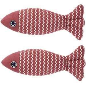 2 stks linnen plagen kat vis kussen huisdier bijtspeelgoed  maat: 21x9x5cm (jujube rood)