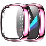 Voor Fitbit Versa 3 / Versa / Sense Electroled PC +Tempered Glass Watch Case (Pink)