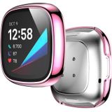 Voor Fitbit Versa 3 / Versa / Sense Electroled PC +Tempered Glass Watch Case (Pink)