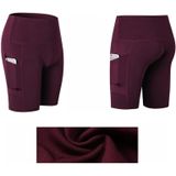 High Waist Yoga Slant Pocket Oefening Quick Dry Tight Elastic Fitness Shorts (Kleur: Wine Red Size:M)