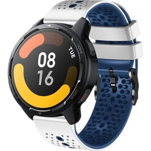Voor Xiaomi MI Watch S1 Active 22 mm geperforeerde tweekleurige siliconen horlogeband (wit + blauw)