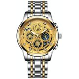 BINBOND 4010 multifunctioneel waterdicht uitgehold lichtgevend quartz horloge (inter-goud goud oppervlak)