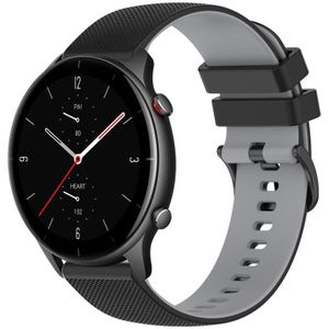 Voor Amazfit GTR 2e 22 mm geruite tweekleurige siliconen horlogeband (zwart + grijs)