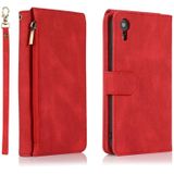 Skin-feel Crazy Horse Texture Zipper Portemonnee Tas Horizontale Flip Lederen Case met Houder & Card Slots > Portemonnee > Lanyard Voor iPhone XR (Rood)