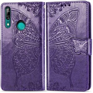 Butterfly Love bloemen relif horizontale Flip lederen case voor Huawei P Smart Z met houder & kaartsleuven & portemonnee & Lanyard (donker paars)