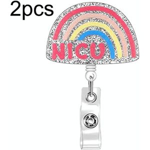 2 stks 65 cm Intrekbare Pull Badge Reel Kristall-Acryl Naam Tag Card Badge Houder (Rainbow)