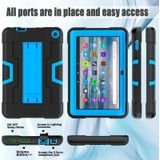 Voor Amazon Kindle Fire 7 2022 Contrast Kleur Kickstand Siliconen Hard PC Tablet Case (Zwart Blauw)