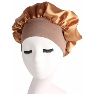 2 PCS TJM-301 Night Cap met brede brim en elasticiteit hoofdband dames chemotherapie cap hair care hoed  grootte: M 56-58cm (Golden)