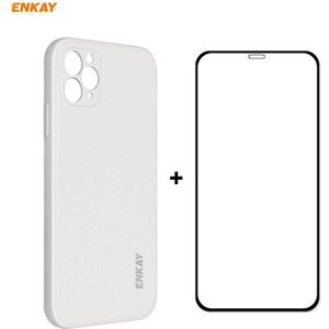 Voor iPhone 11 Pro Hat-Prince ENKAY ENK-PC0652 Liquid Siliconen Straight Edge Shockproof Beschermhoes + 0 26 mm 9H 2.5D Volledige lijm volledige dekking Gehard glas protector film (Beige)