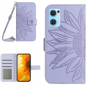 Voor OPPO Reno7 5G/Find X5 Lite Skin Feel Sun Flower Pattern Flip Leather Phone Case met Lanyard