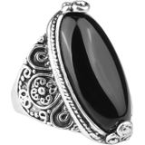 Mode Vintage ovale Turquoise Flower Ring vrouwen antieke zilveren sieraden  ring grootte: 10 (zwart)