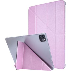 Voor iPad Pro 12.9 (2020) Silk Texture Horizontal Deformation Flip Leather Case with Three-folding Holder(Pink)