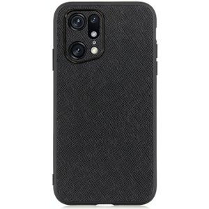 For OPPO Find X5 Accurate Hole Cross Texture Genuine Leather Phone Case(Black)