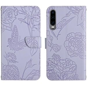 Voor Huawei P30 Skin Feel Butterfly Peony relif lederen telefoonhoes