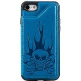 Voor iPhone SE 2020 / 8 / 7 Skull Head Embossing Pattern Shockproof Protective Case met Holder & Card Slots & Wallet(Blue)