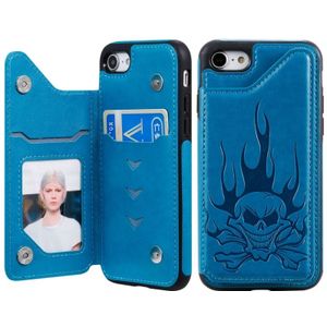 Voor iPhone SE 2020 / 8 / 7 Skull Head Embossing Pattern Shockproof Protective Case met Holder & Card Slots & Wallet(Blue)