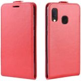 R64 textuur verticale Flip lederen case voor Galaxy A20e  met kaartsleuven & fotolijstjes (rood)