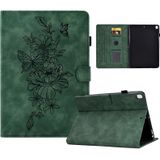 Voor Samsung Galaxy Tab A7 10.4 2020 T500 Pioen Vlinder Relif Lederen Smart Tablet Case(Groen)