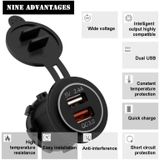 Universele auto QC 3.0 Dual-poort USB-oplader stopcontact adapter 5V 2.4 A IP66 met 60cm kabel (rood licht)