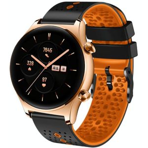 For Honor Watch GS 3 22 mm geperforeerde tweekleurige siliconen horlogeband (zwart + oranje)