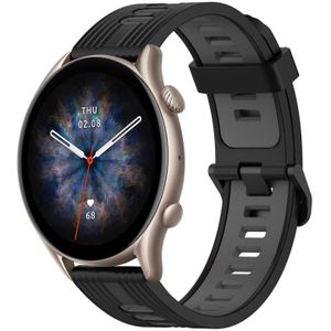 Voor Amazfit GTR 3 Pro 22mm verticaal patroon tweekleurige siliconen horlogeband (zwart+grijs)