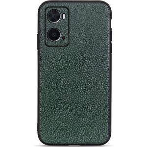For OPPO A76 Accurate Hole Litchi Texture Genuine Leather Phone Case(Green)