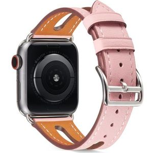 Top-grain Lederen Watchband Voor Apple Watch Series 6 & SE & 5 & 4 40mm / 3 & 2 & 1 38mm (Roze)