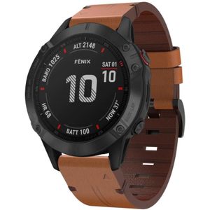 Voor Garmin Fenix 6 Pro GPS 22mm lederen stalen gesp horlogeband