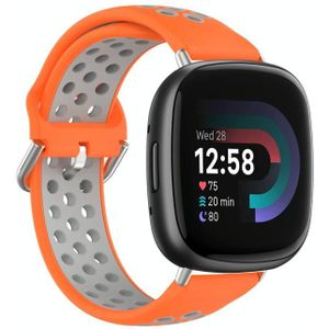 Voor Fitbit Versa 4 tweekleurige geperforeerde ademende siliconen horlogeband (oranje + grijs)