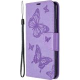 Voor Galaxy A70e Two Butterflies Embossing Pattern Horizontal Flip Leather Case met Holder & Card Slot & Wallet & Lanyard(Purple)