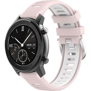 Voor Amazfit GTR 42 mm 22 mm kruistextuur twee kleuren siliconen stalen gesp horlogeband (roze + wit)