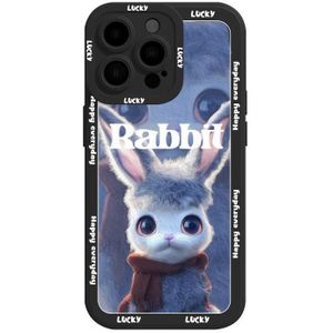 Voor iPhone X / XS vloeibaar siliconen olieverfschilderij konijn telefoonhoesje (zwart blauw grijs)