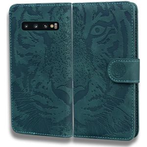 Voor Samsung Galaxy S10 Tiger Embossing Pattern Horizontale Flip Lederen Case met Holder & Card Slots & Wallet(Groen)