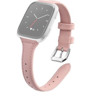 Voor Fitbit Versa 2 Smart Watch Echte Lederen Polsband Watchband  Shrink Version (Rose Pink)