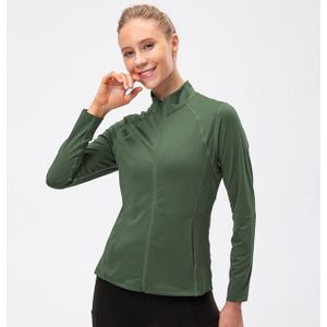 Herfst en winter rits lange mouwen sportjas voor dames (kleur: leger groen maat: L)