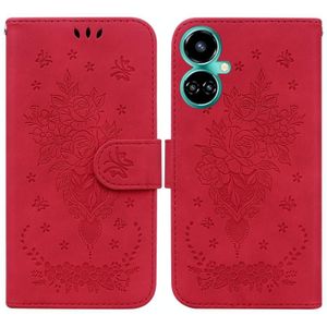 Voor Tecno Camon 19 Butterfly Rose relif lederen telefoonhoes