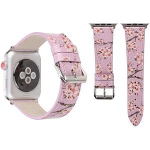 Mode Plum Blossom patroon lederen polshorloge band voor Apple Watch serie 3 & 2 & 1 42mm (paars)