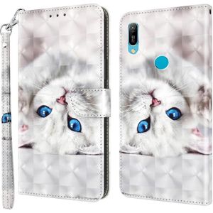 Voor Huawei Y6 2019/Y6 Pro 2019 3D geschilderde lederen telefoonhoes (reflectie witte kat)