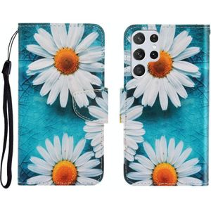 Voor Samsung Galaxy S22 Ultra 5G 3D-gekleurde tekening horizontale flip lederen telefoonhoes (Chrysanthemum)