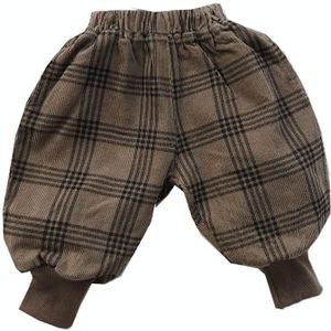 Childrens Plaid And Velvet Bloomers And Drawstring Pants (Color:Coffee Size:100)