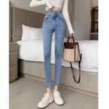 Lente zomer hoge taille slim skinny jeans (kleur: retro blauw maat: 31)