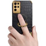 Voor Samsung Galaxy S23 Ultra 5G 6D Electroplating Crocodile Texture Phone Case Met Houder(Groen)
