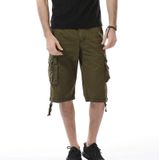 Zomer Multi-pocket Solid Color Loose Casual Cargo Shorts voor mannen (kleur: leger groene grootte: 32)