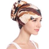 Floral Eurban Hat Cotton Back Plate Hair Wrap Cap  Maat:M (56-58cm)(Kaki)