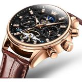 OLEVS 6658 heren lichtgevend waterdicht lederen band mechanisch horloge (zwart + rosgoud)